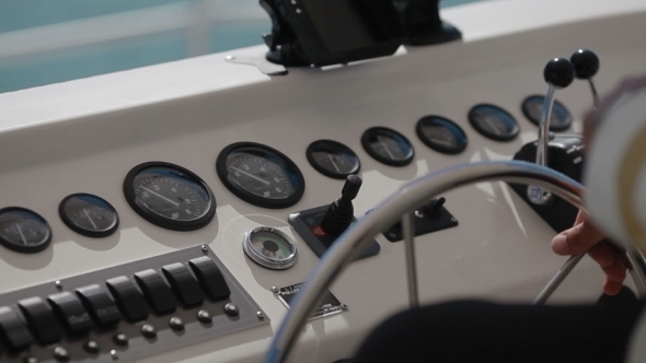 Boat Steering Wheel And Gauges