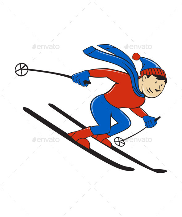 Skier Skiing Side Isolated Cartoon by patrimonio | GraphicRiver