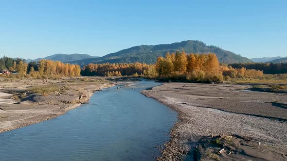 Aerial drone footage towards the end of summer at Alder Lake in Washington State USA.  Here we see a alt