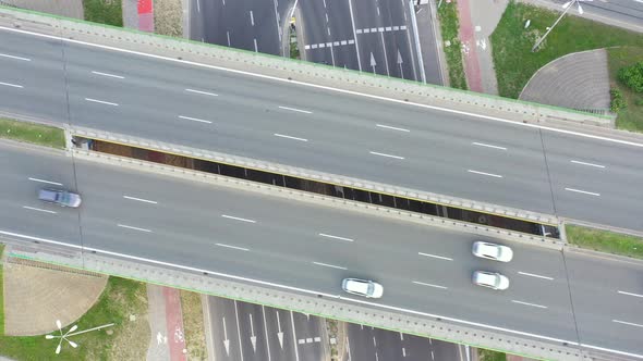 Aerial view of super highway during rush hour alt