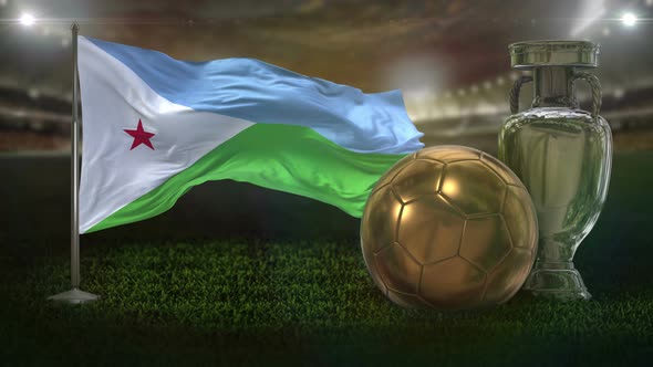 Djibouti Flag With Football And Cup Background Loop 4K alt