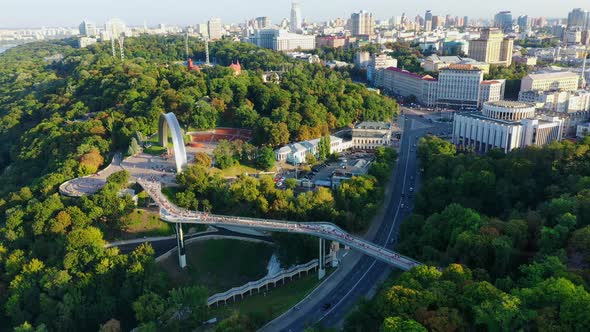 Drone Footage Aerial View of Friendship of Nations Arch in Kiev, Ukraine alt