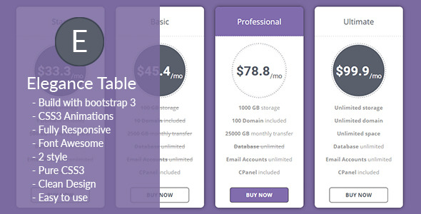 Elegance - Animated Responsive Pricing Table