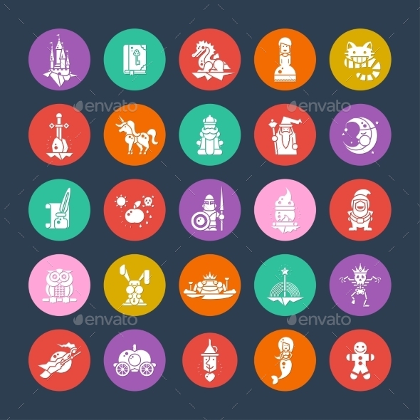 Set of Fairy Tales Flat Design Magic Icons