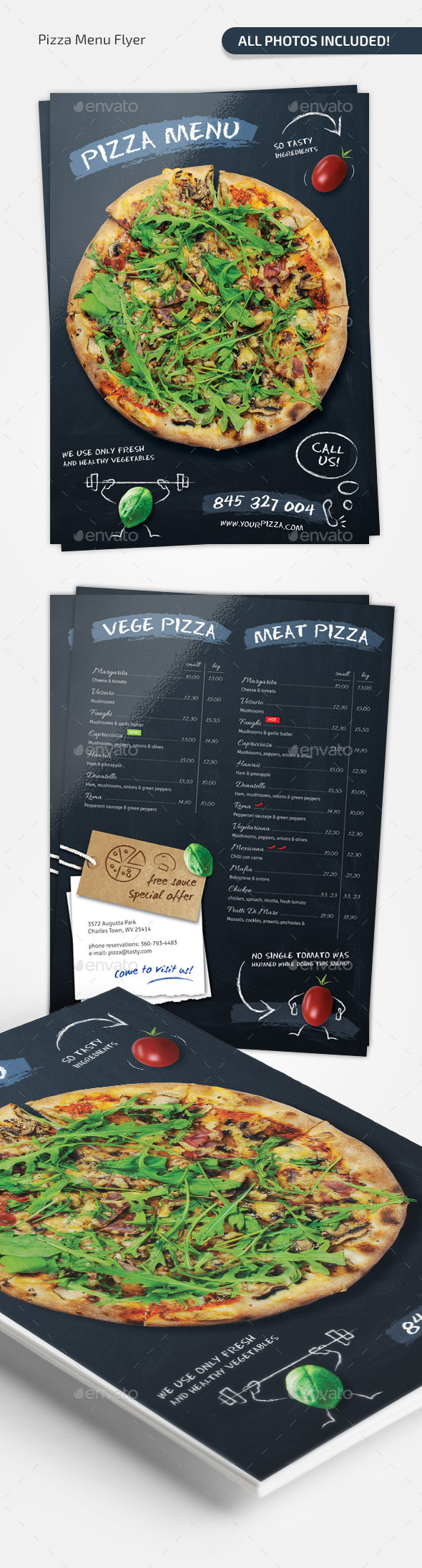 Pizza Chalkboard Menu - Food Menus Print Templates