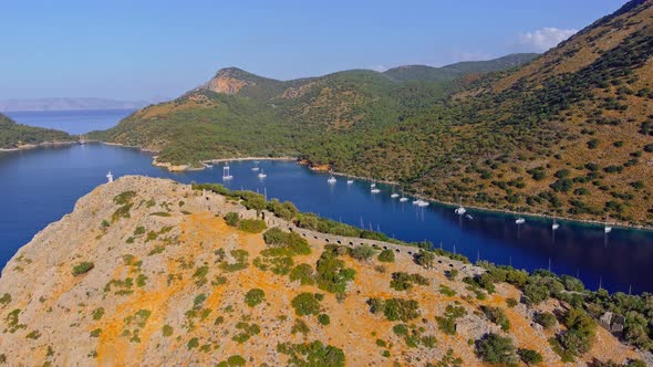 Aerial Footage of the Picturesque Bay of the Many Islands Near Marmaris Participants of the Sailing alt