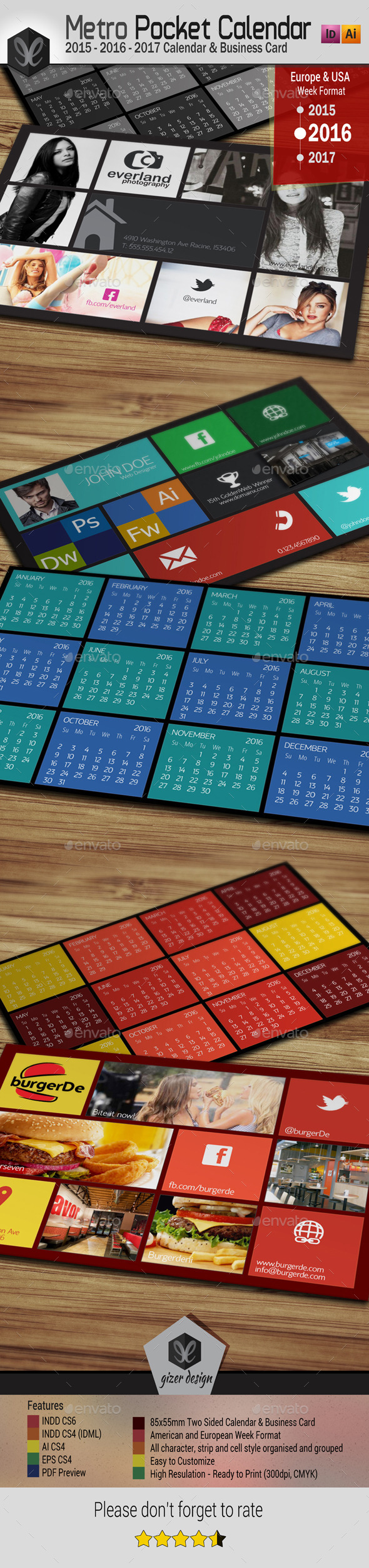 Pocket Calendar 2016 - 2015 - 2017 - Metro Style - Calendars Stationery