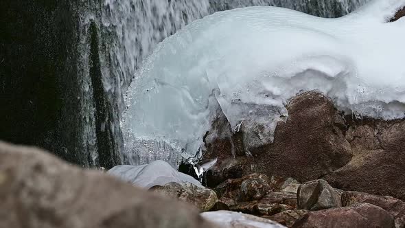 Frozen winter waterfall Shumka in Russia