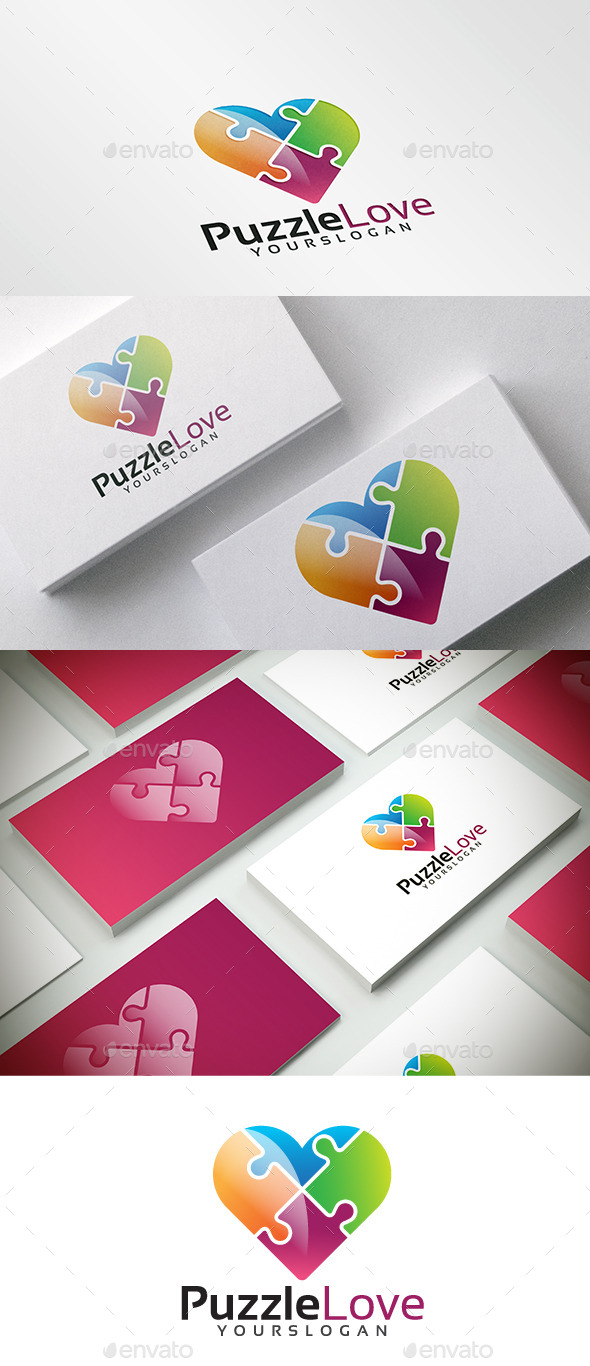Colorful Puzzle Heart Logo - Symbols Logo Templates