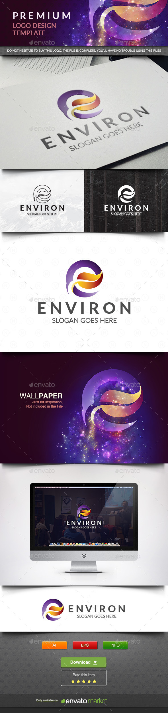 Environ E Leaf - Abstract Logo Templates