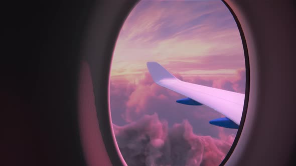A View Of A Pink Sky From An Airplane
