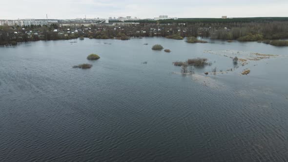 Spring Flood View From a Quadcopter City in the Background alt
