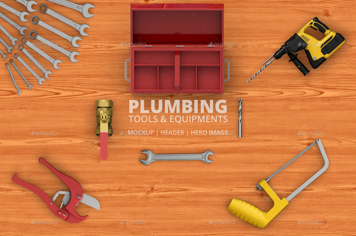 Download Plumbing Tools Equipment S Mockup Hero Image By Mudi Graphicriver