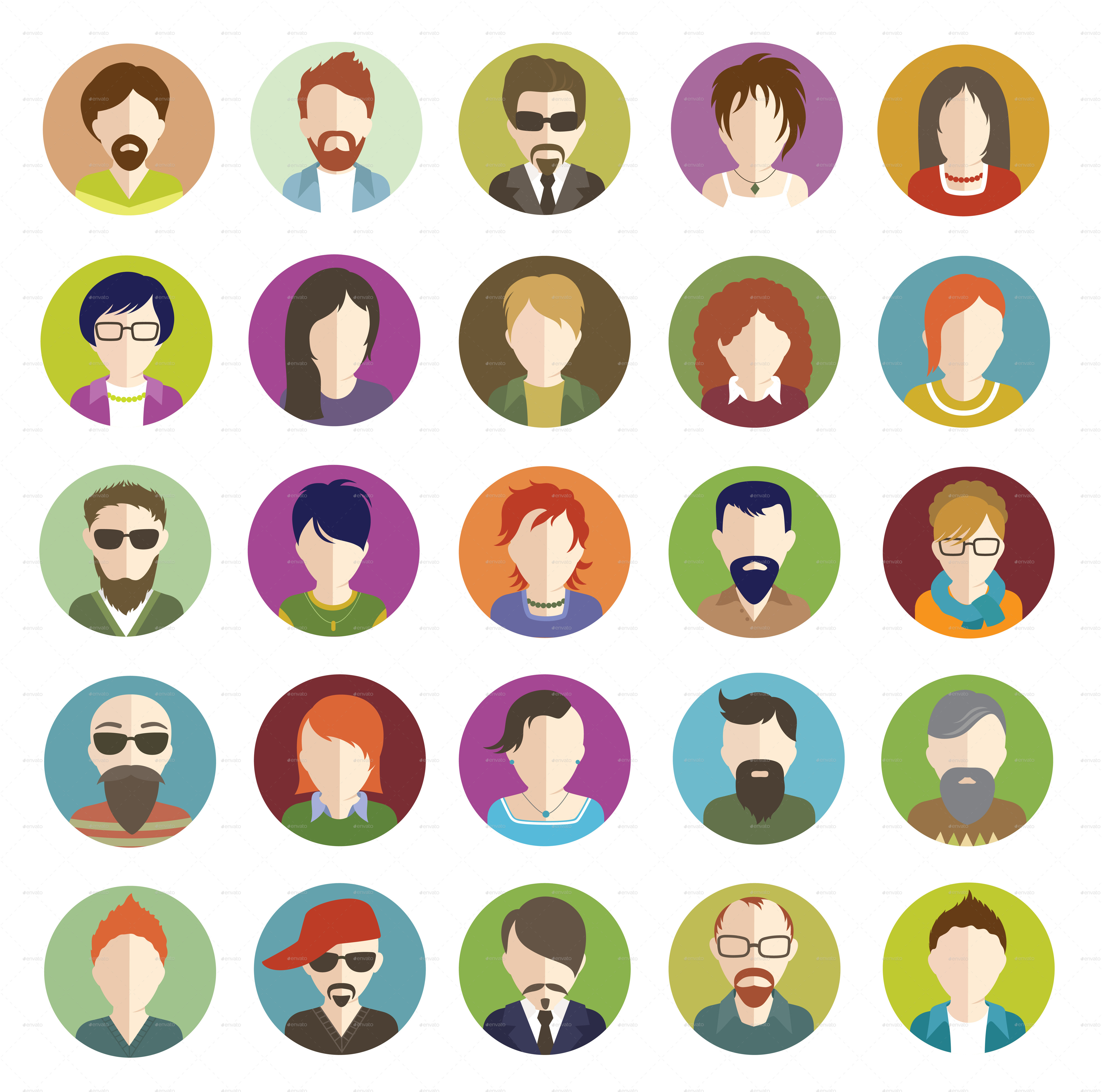 Set Of People Flat Icons By Vectorgirl Graphicriver