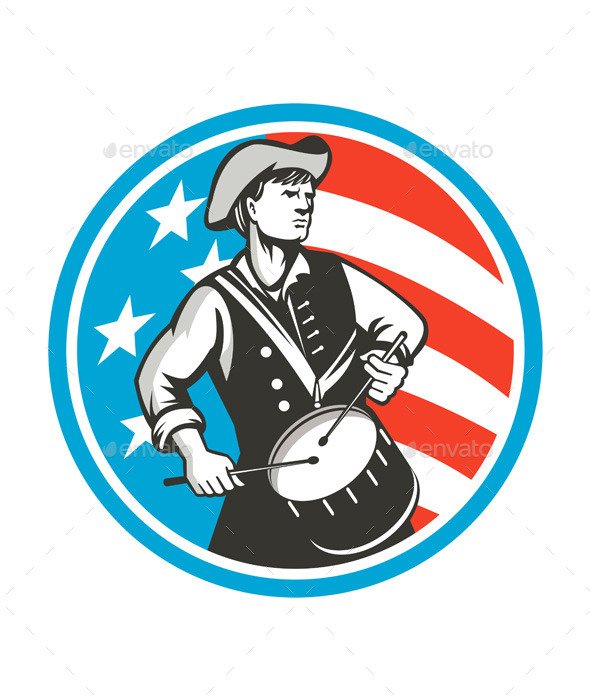 American Patriot Drummer USA Flag Retro Circle - People Characters