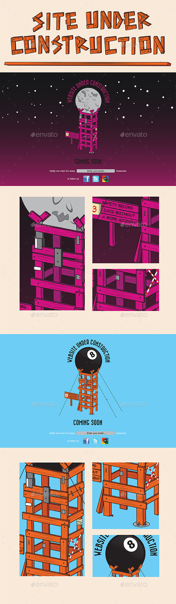 Under Construction - Coming Soon - 404 Pages Web Elements