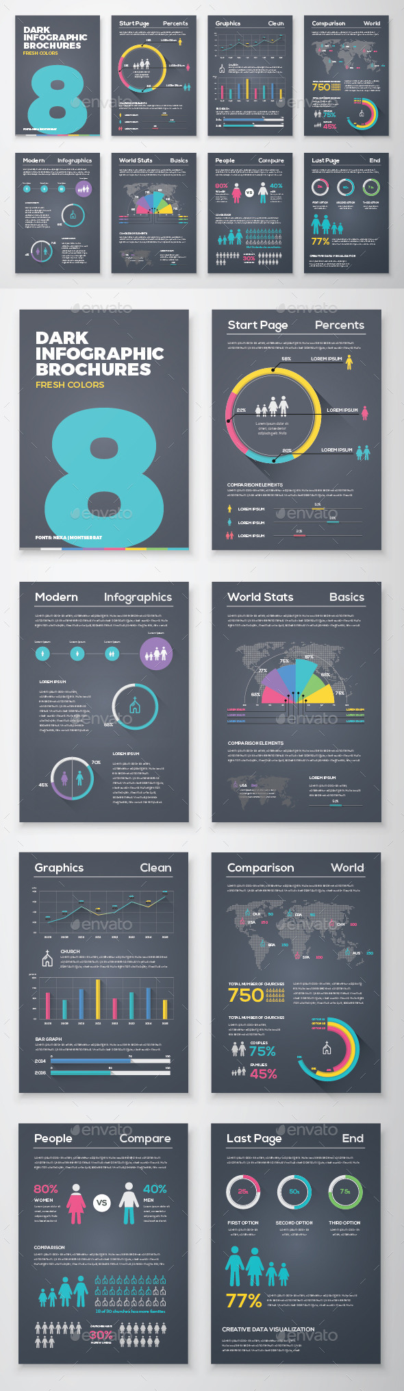 Dark Infographic Brochure Vector Elements Kit 8 - Infographics