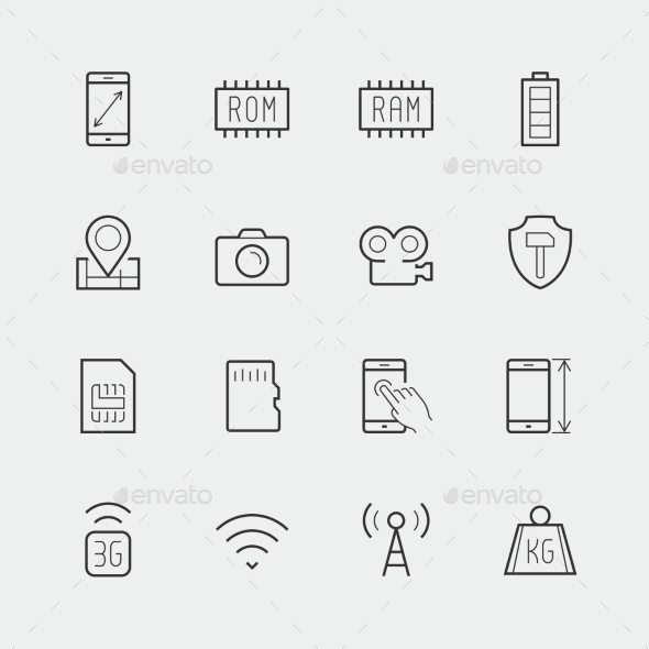Smartphone Parameters Icon Set: Screen Dimensions - Icons
