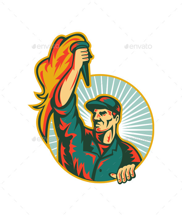 Worker Holding up Flaming Torch - People Characters