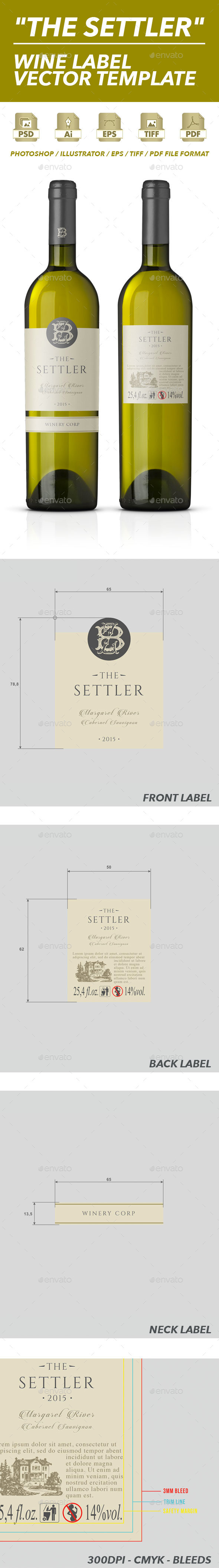 White Wine Label Vector Template - Packaging Print Templates