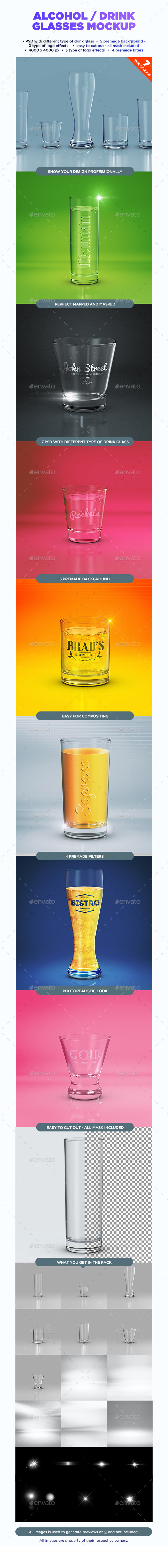Alcohol / Drink Glasses Mockup - Food and Drink Packaging