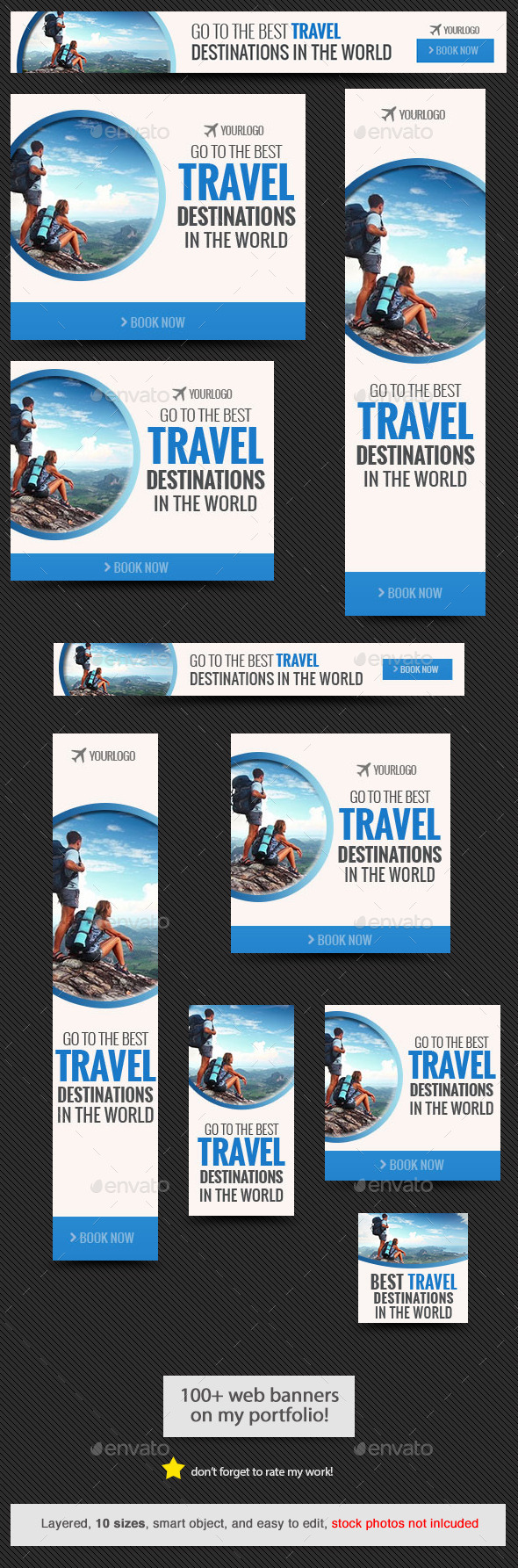 Travel Destination Web Banner Template - Banners & Ads Web Elements