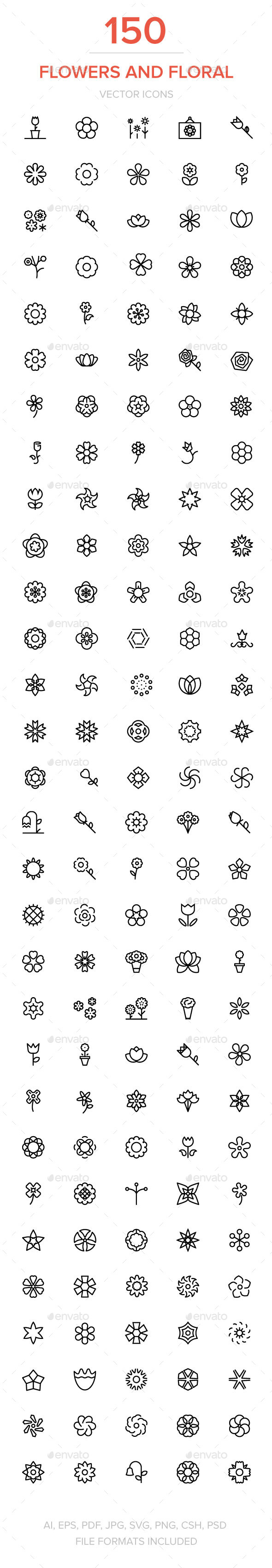 150 Flowers and Floral Vector Icons - Icons