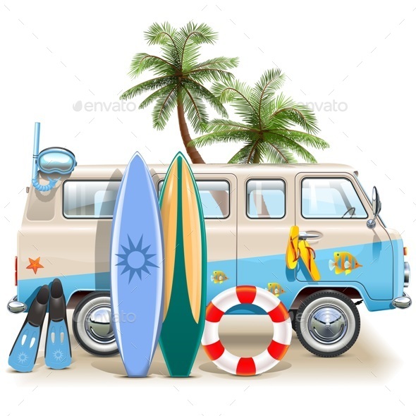 Vector Surfing Weekend Concept - Sports/Activity Conceptual