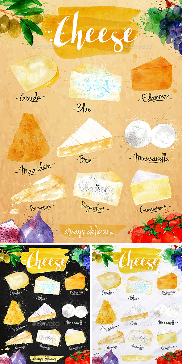 Watercolor Poster Cheese - Food Objects