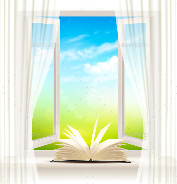 Background With An Open Window And Open Book By Almoond