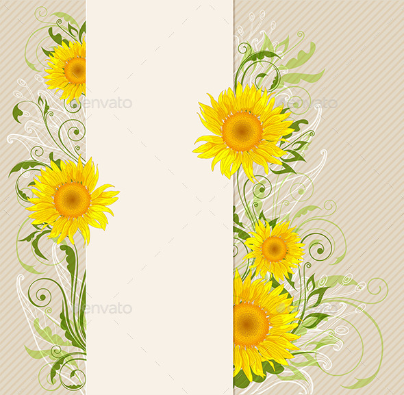 Banner with Yellow Sunflowers - Flowers & Plants Nature