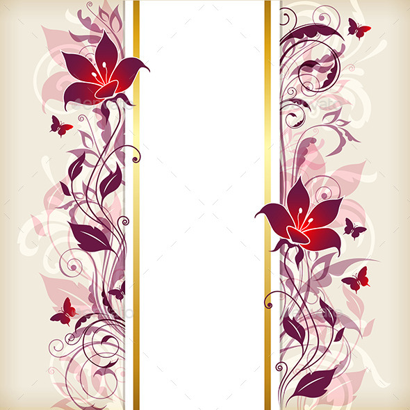 Vertical Banner with Violet and Pink Flowers - Backgrounds Decorative