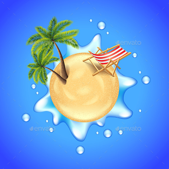 Beach with Palms, Deck Chair and Water Splash - Travel Conceptual