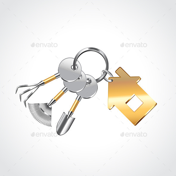 Garden Tools Like Keys Vector Illustration - Man-made Objects Objects