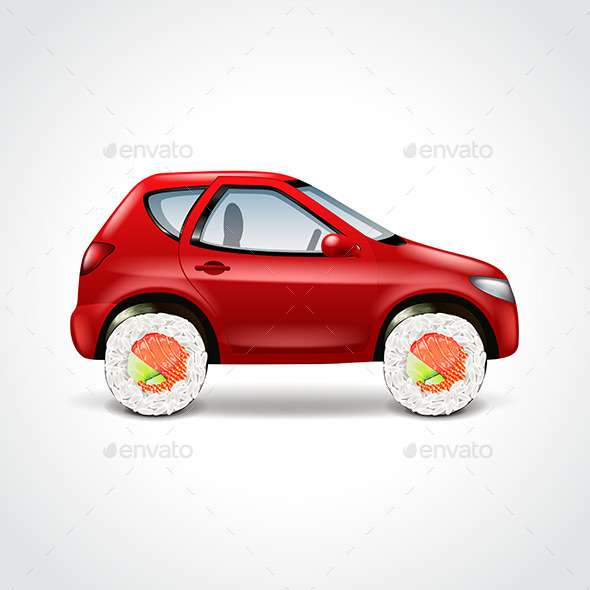 Sushi Delivery Car Concept Vector Illustration - Food Objects