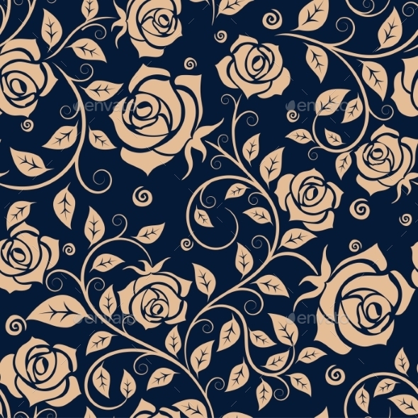 Medieval Seamless Pattern With Roses by seamartini | GraphicRiver
