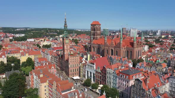 Aerial vew of Historic Town Hall in Gdansk, Poland