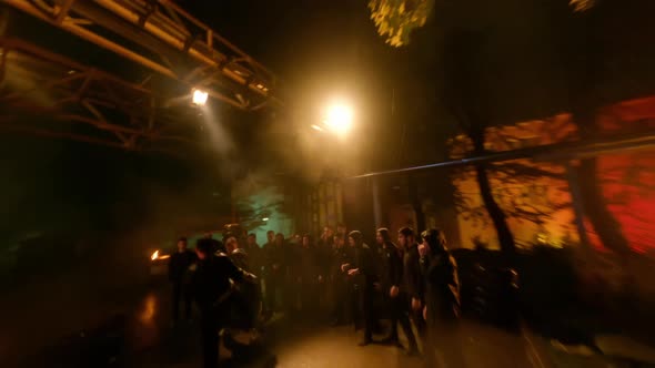 Street Fighters Trainings at Rainy Night Hood Surrounded By Barrels of Fire alt