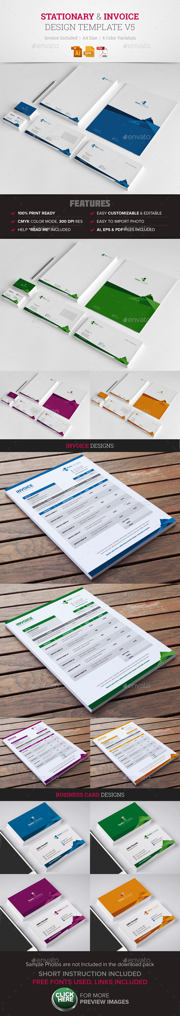Stationary & Invoice Design Template v5 - Stationery Print Templates