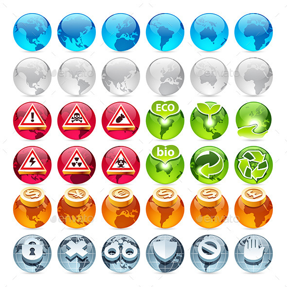 Set of the Globe Icons - Objects Icons