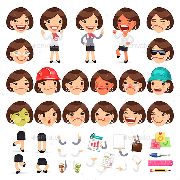 Set of Cartoon Female Manager Characters - People Characters