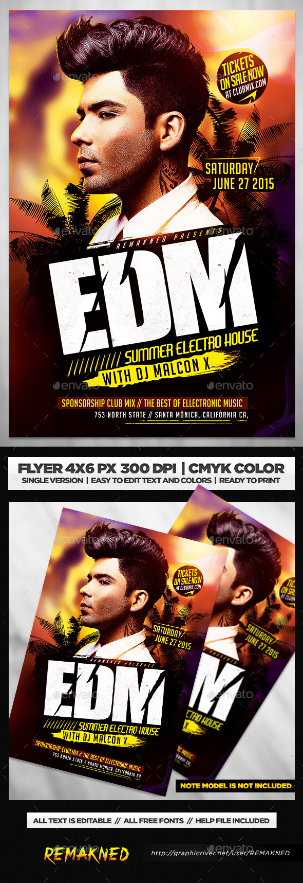 Summer EDM DJ Flyer | Template PSD - Clubs & Parties Events
