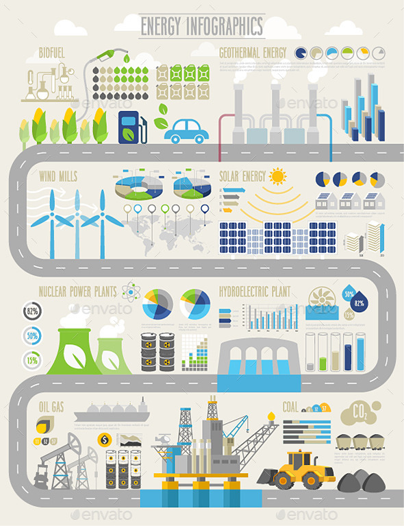Energy and Ecology Infographic Set - Industries Business