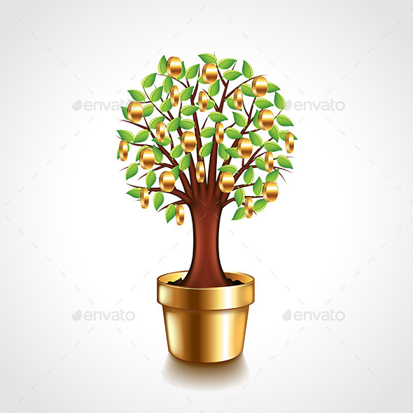 Money Tree in a Pot Vector Illustration - Concepts Business