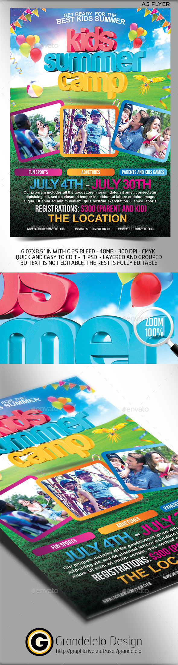 Kids Summer Camp Flyer Templete - Clubs & Parties Events