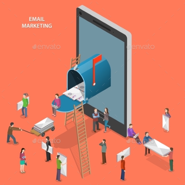 Email Marketing Flat Isometric Vector Concept. - Computers Technology