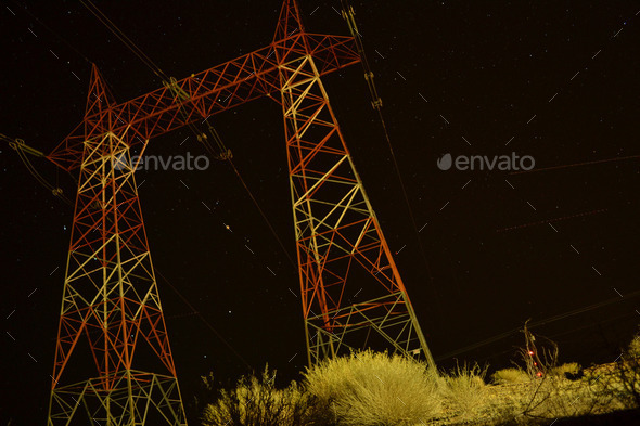 Electricity Cabels with Night Sky