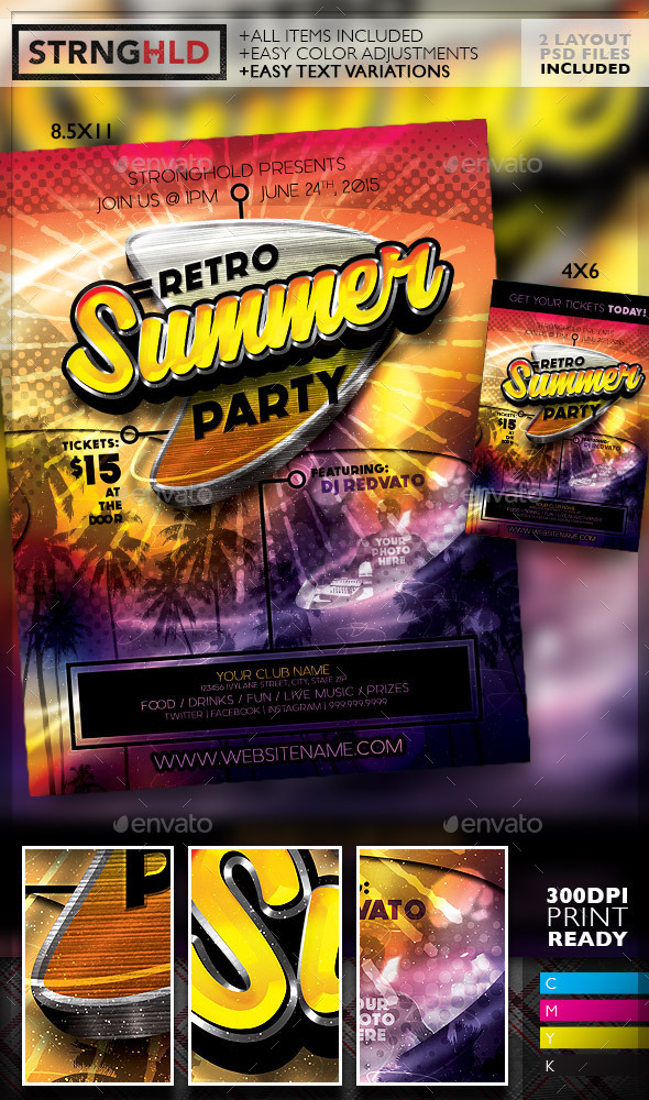 Retro Summer Party Flyer Template - Retro/Vintage Business Cards