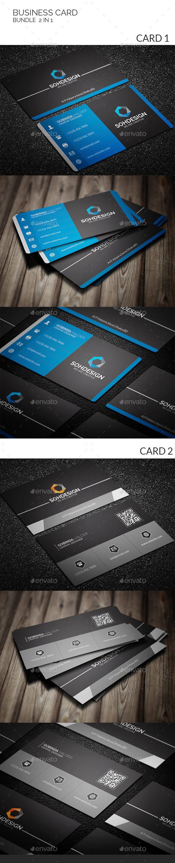 Business Card Bundle 2 in 1 - Business Cards Print Templates