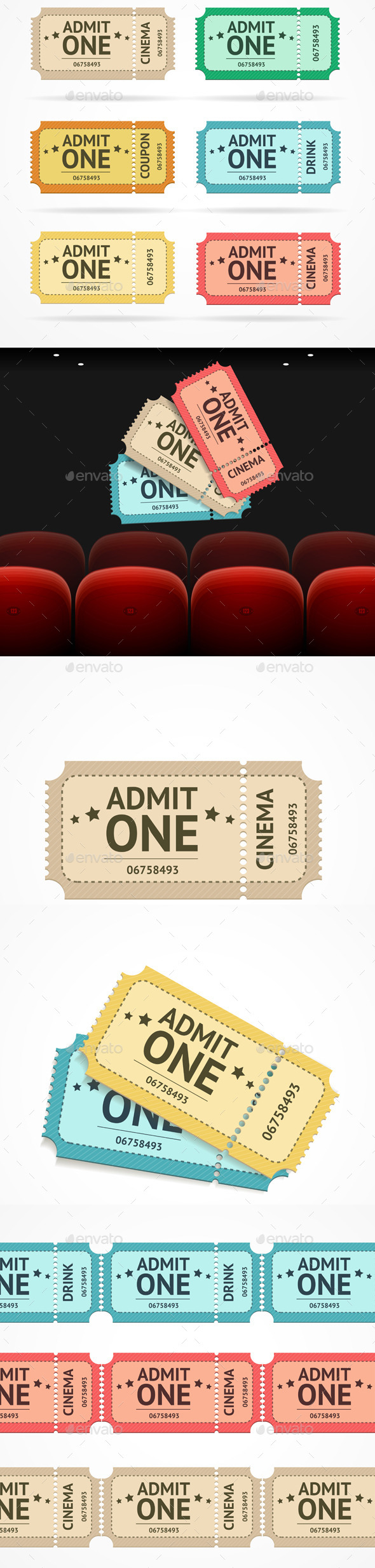 Vector Cinema Concept and Tickets Set - Conceptual Vectors